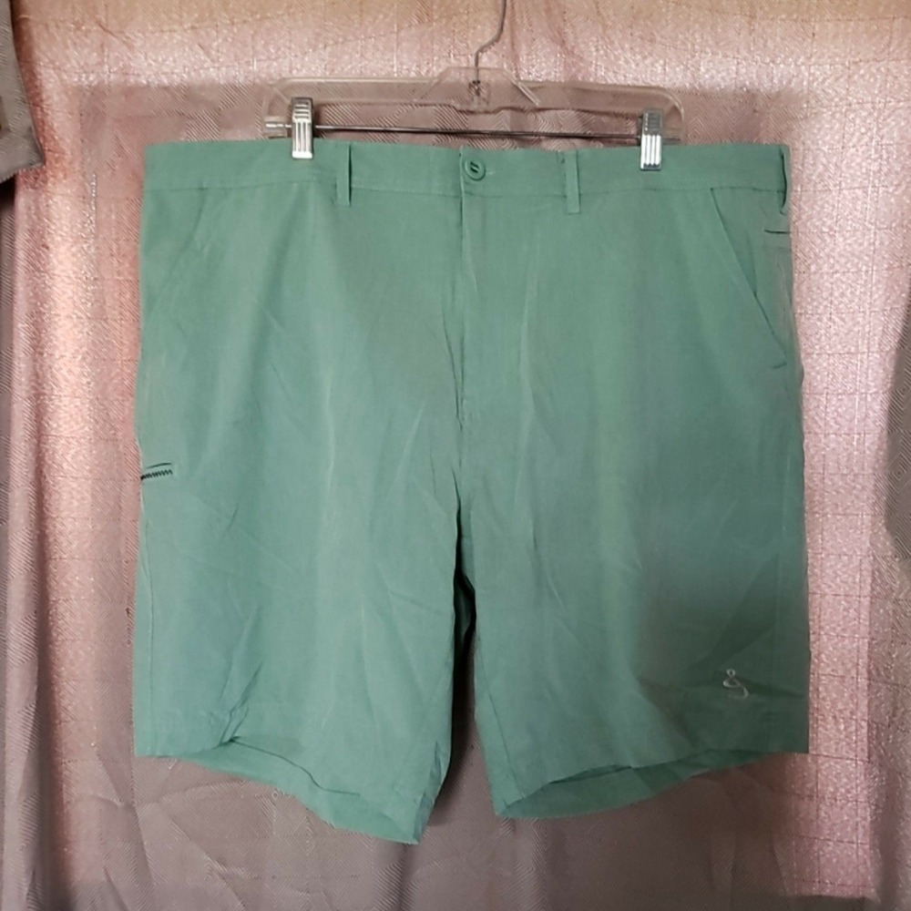 Hook & Tackle Hi-Tide Shorts Mens 42 Green Microfiber Stretch 9 Inseam Casual